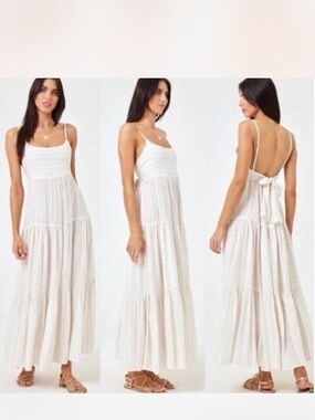 l*space Cream White Tiered Maxi Dress with Back Tie